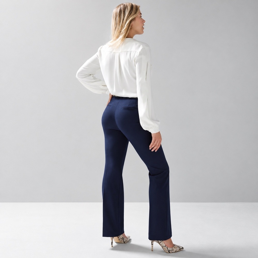 WHBM Dress Pants Womens 4L 4T Tall Ines Slim Bootcut Comfort Stretch Navy Blue - Picture 3 of 11